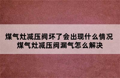 煤气灶减压阀坏了会出现什么情况 煤气灶减压阀漏气怎么解决